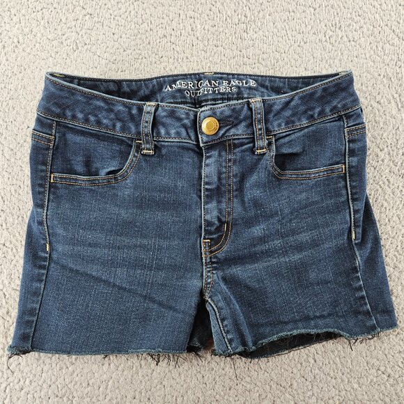 American‎ Eagle Shorts Womens 6 Denim Super Stretch Jegging Cut Off Distressed - Picture 1 of 15